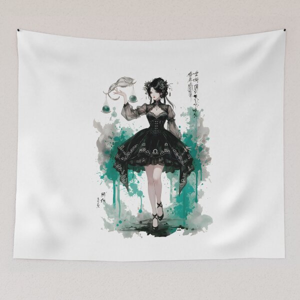 Item preview, Gothic Libra Godess Girl Anime Japanese Chinese Korean Ink Water-splash Sumi-E Art Desing  designed and sold by blacksealstudio.