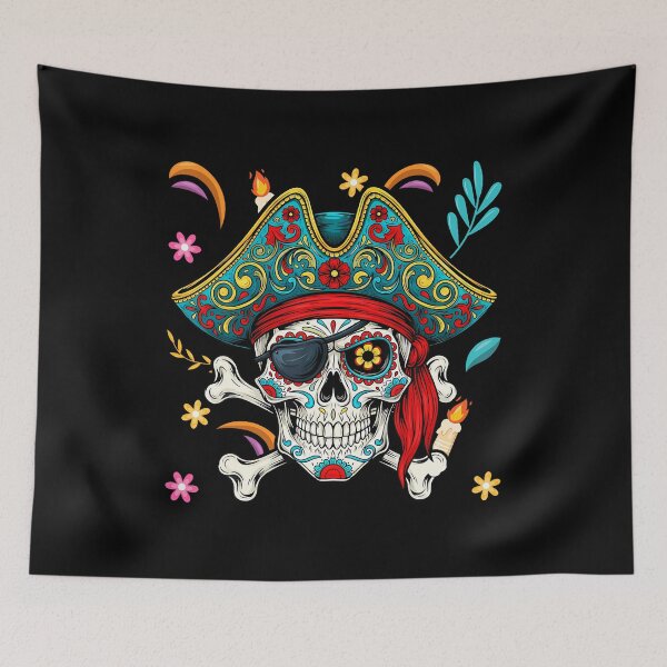 Item preview, Jolly Roger Pirate Crossbone Sugar Skull Day Of The Dead designed and sold by LunaDangelo.