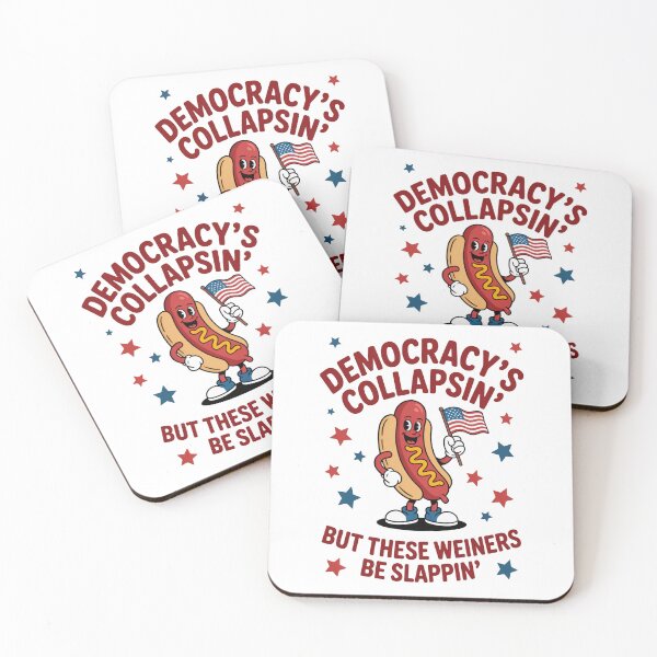 Item preview, Democracy’s Collapsin’ Satirical Hot Dog Political Illustration designed and sold by flagylART.