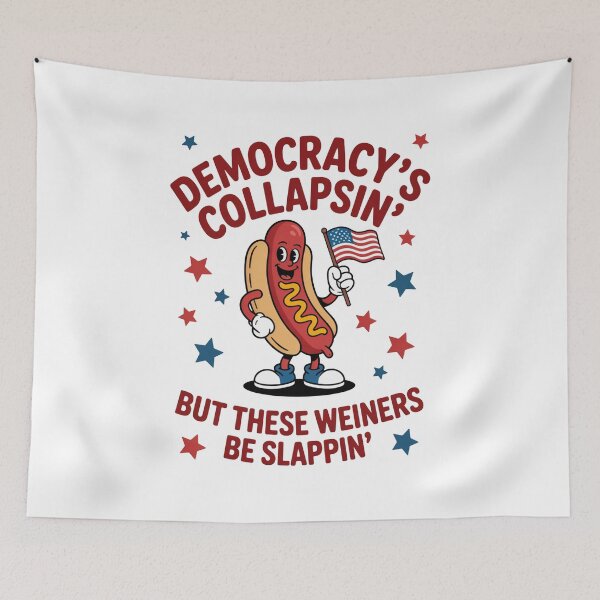 Item preview, Democracy’s Collapsin’ Satirical Hot Dog Political Illustration designed and sold by flagylART.