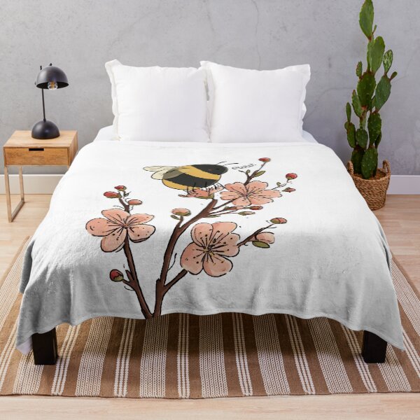 Item preview, Bee on cherry blossoms – Botanical illustration with a nature motif designed and sold by idgafstudio.ch.