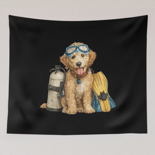 Item preview, Funny Golden Doodle Puppy In Scuba Diving Gear designed and sold by godzillabro.