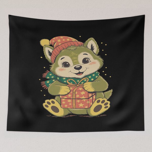 Item preview, Patchwork Siberian Husky with Santa Hat for Christmas designed and sold by HORIZBoutique.