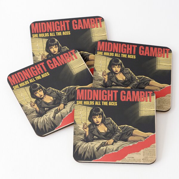 Item preview, Midnight Gambit Noir Poster Inspired by Pulp Fiction Movie Poster , Retro Femme Fatale Smoking Gun Crime Art Print designed and sold by AbstractAuraArt.