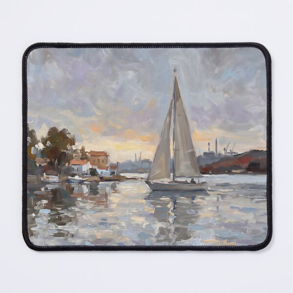 Item preview, Impressionist Sailboat Sunset Harbor Poster, Monet Style Yacht Golden Hour Waterscape, Coastal Seascape Wall Art Print Nautical Decor designed and sold by AbstractAuraArt.