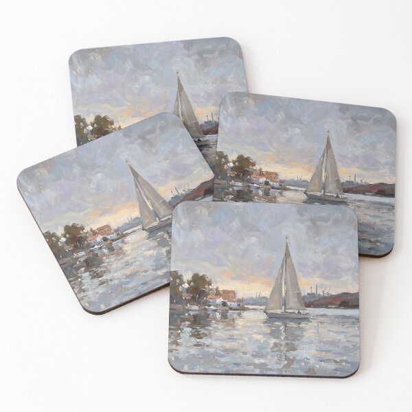 Item preview, Impressionist Sailboat Sunset Harbor Poster, Monet Style Yacht Golden Hour Waterscape, Coastal Seascape Wall Art Print Nautical Decor designed and sold by AbstractAuraArt.