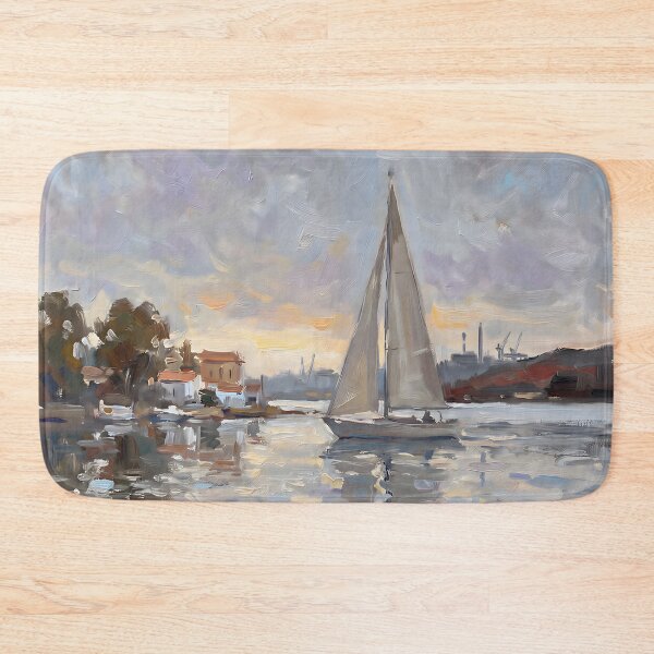 Item preview, Impressionist Sailboat Sunset Harbor Poster, Monet Style Yacht Golden Hour Waterscape, Coastal Seascape Wall Art Print Nautical Decor designed and sold by AbstractAuraArt.