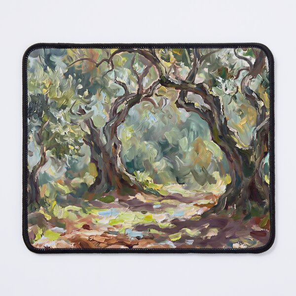 Item preview, Impressionist Olive Grove Poster Tuscan Trees Path, Monet Style Olive Trees Landscape Wall Art, Sunlit Mediterranean Countryside Print designed and sold by AbstractAuraArt.