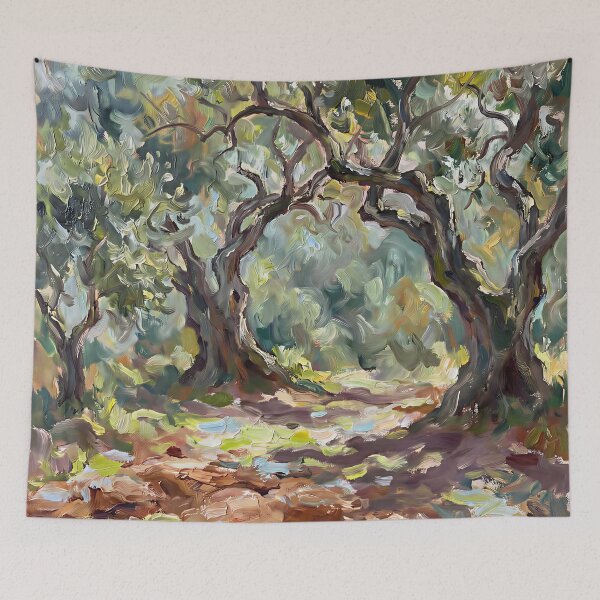 Item preview, Impressionist Olive Grove Poster Tuscan Trees Path, Monet Style Olive Trees Landscape Wall Art, Sunlit Mediterranean Countryside Print designed and sold by AbstractAuraArt.