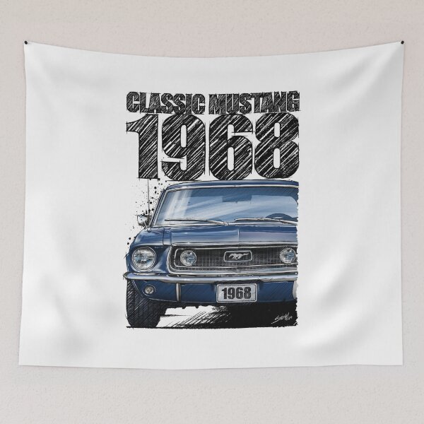 Item preview, 1968 Ford Mustang Acapulco Blue Front View Illustration – Classic Muscle Car Art designed and sold by Petrolhead T-Shirts and Art.