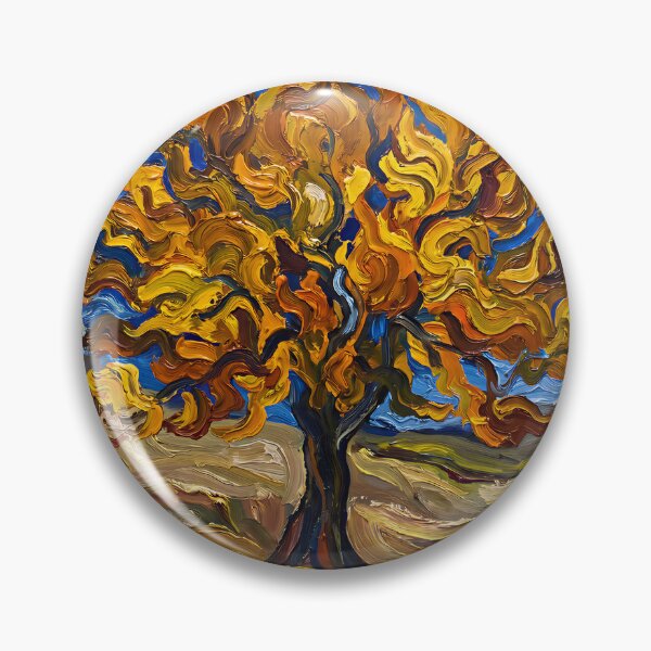 Item preview, Expressionist Fiery Autumn Tree Poster Van Gogh Style, Swirling Orange Yellow Mulberry Landscape Wall Art, Bold Fall Foliage Print designed and sold by AbstractAuraArt.