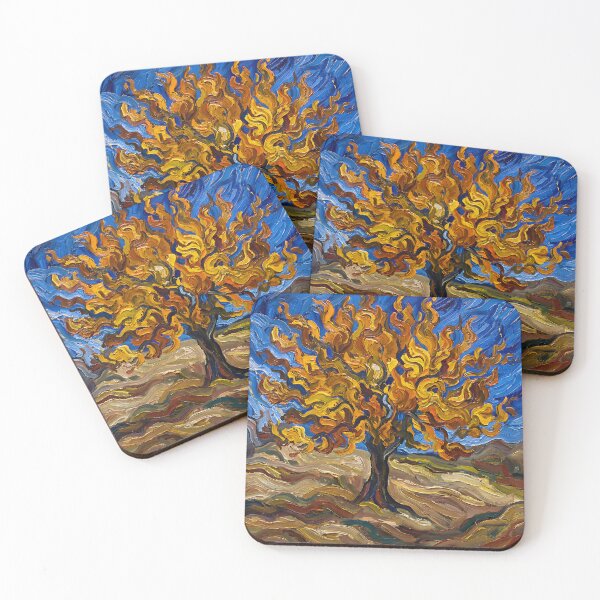 Item preview, Expressionist Fiery Autumn Tree Poster Van Gogh Style, Swirling Orange Yellow Mulberry Landscape Wall Art, Bold Fall Foliage Print designed and sold by AbstractAuraArt.