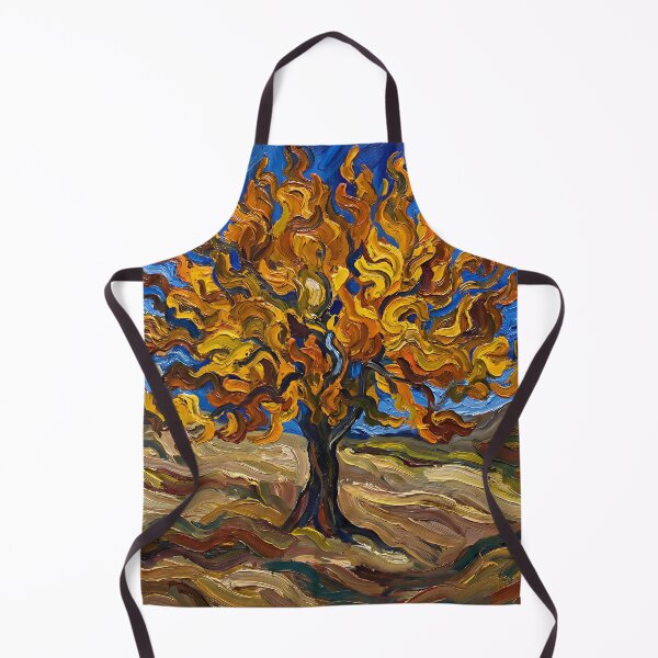 Item preview, Expressionist Fiery Autumn Tree Poster Van Gogh Style, Swirling Orange Yellow Mulberry Landscape Wall Art, Bold Fall Foliage Print designed and sold by AbstractAuraArt.