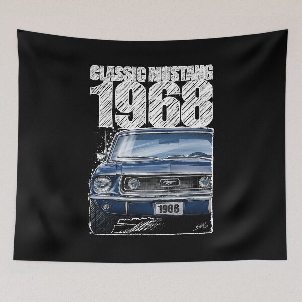 Item preview, 1968 Ford Mustang - Classic Muscle Car - Acapulco Blue (dark background) designed and sold by Petrolhead T-Shirts and Art.
