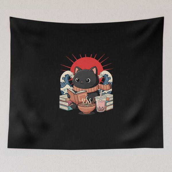 Item preview, Japanese Bookish Cat – Great Wave Art designed and sold by SWEET-TINAPAY.