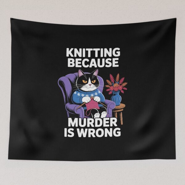 Item preview, Knitting Cat Knitting Because Murder Is Wrong designed and sold by IdunayaStore.