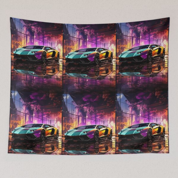 Item preview, Futuristic V12 machine parked in neon‑lit gallery space designed and sold by RevUpDesign.