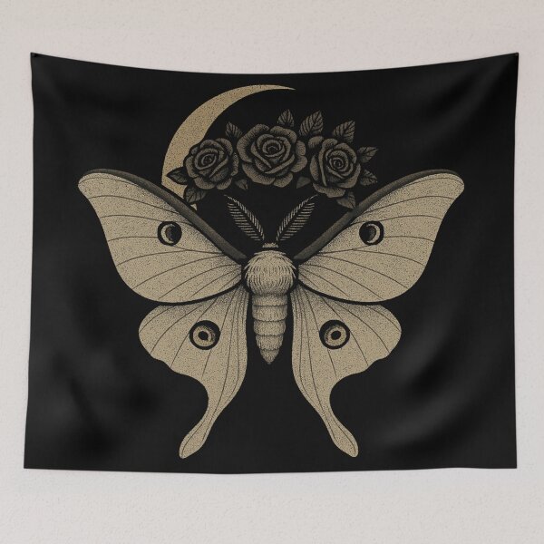 Item preview, Luna Moth with Crescent Moon and Roses – Gothic Witchy Design designed and sold by Mouraludia.