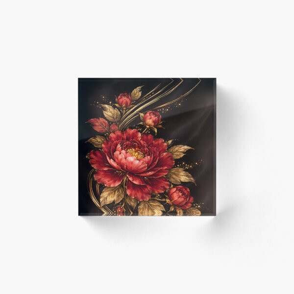 Aperçu de l'œuvre Coque de téléphone Pivoine Route de la Soie | Broderie florale chinoise rouge et or créée et vendue par ChubbyGoong.