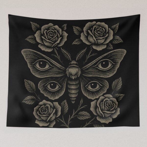 Item preview, Occult Moth with Eyes and Roses – Gothic Lunar Symbol designed and sold by Mouraludia.