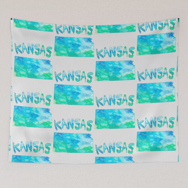 Item preview, Artistic Watercolor Kansas State Map - Vibrant Blue & Green Silhouette designed and sold by mashmosh.