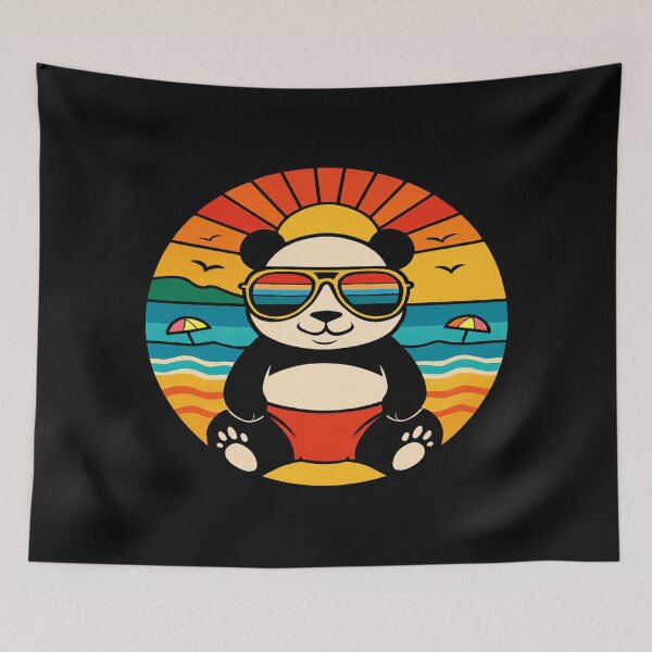 Item preview, Retro Panda Beach Vibes – Sunset Vacation Art with Sunglasses, Ocean Waves & Tropical Chill Mood designed and sold by Bright Nest Studio.