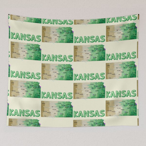 Item preview, Kansas State Map - Vibrant Topographic & City Guide Design designed and sold by mashmosh.