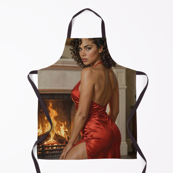 Item preview, Sarah in red satin dress poses by fireplace flame designed and sold by CathryneDelamort.