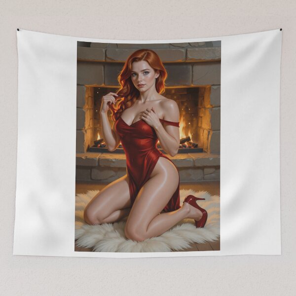 Item preview, Rowan in red dress with flame fireplace behind her designed and sold by CathryneDelamort.
