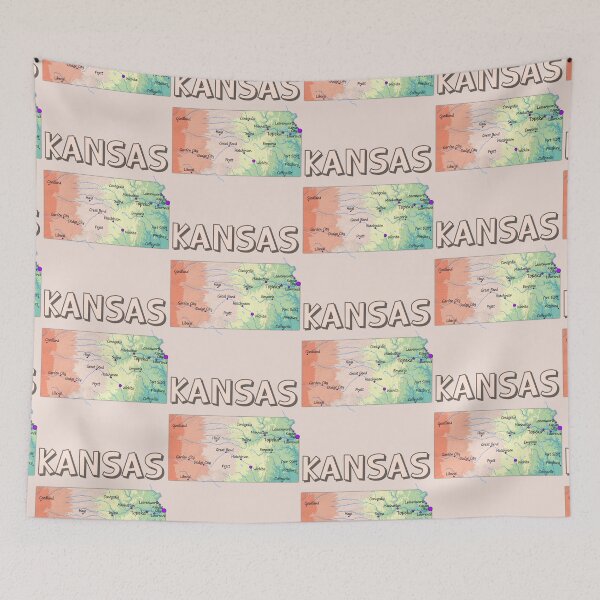 Item preview, Vintage Kansas State Topographic Map - Cities & Rivers Art designed and sold by mashmosh.
