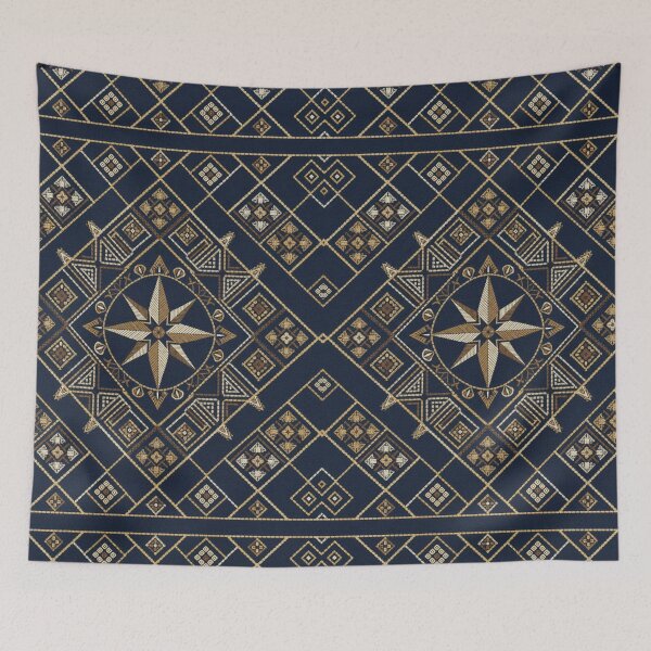 Item preview, Moroccan rug Compass Star - Intricate Gold Embroidery Pattern designed and sold by designwiss.
