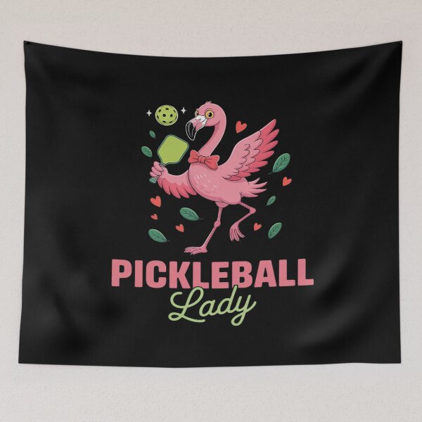 Item preview, Pickleball Lady Flamingo Holding a Pickleball Paddle designed and sold by FluoroWave.