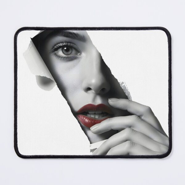 Item preview, Torn Paper Portrait – Black and White Woman Face with Red Lips Fine Art designed and sold by R-B-Colors.