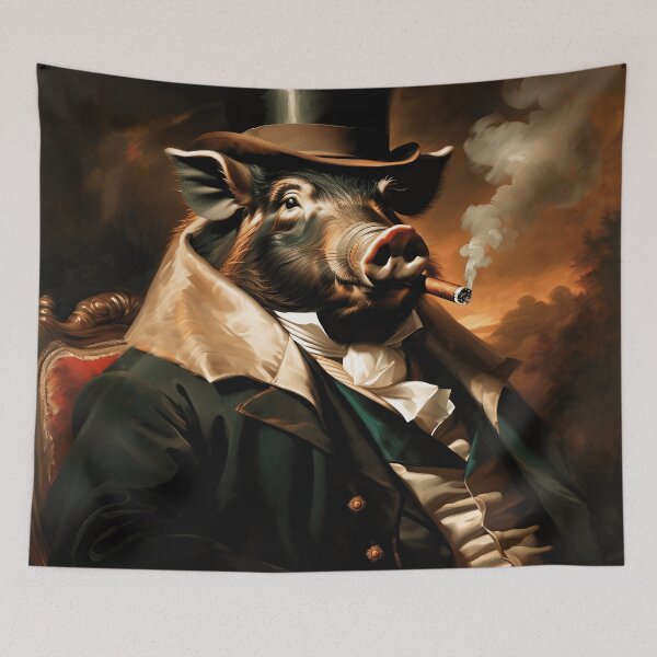 Item preview, Vintage Animal Art: Boar Gentleman with a Cigar Portrait | Animal Art | Oil Painting | Animal Portrait designed and sold by UnhingedBird.