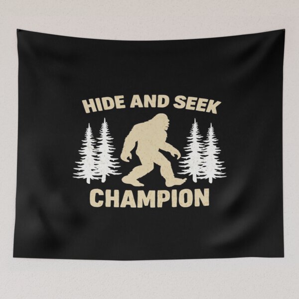 Item preview, Bigfoot Hide and Seek Champion Funny Cryptid Forest Silhouette Design for T-Shirts & Posters designed and sold by Bright Nest Studio.