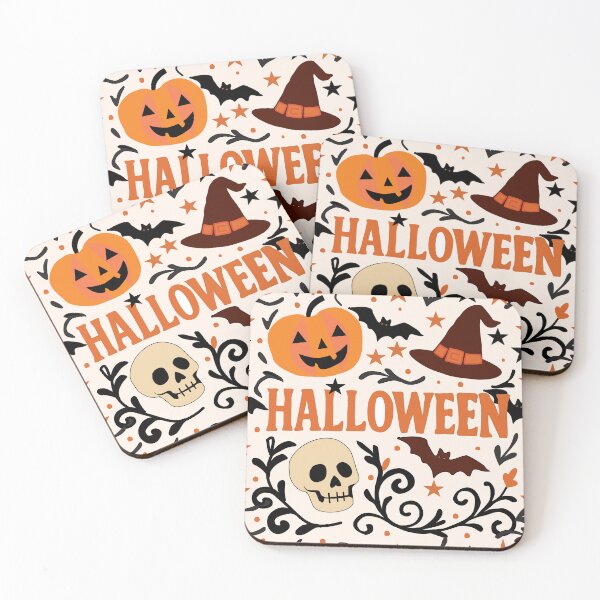Item preview, Cute Halloween Pattern with Pumpkin, Skull and Witch Hat designed and sold by LSLOOMANDSOUL.