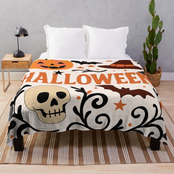 Item preview, Cute Halloween Pattern with Pumpkin, Skull and Witch Hat designed and sold by LSLOOMANDSOUL.
