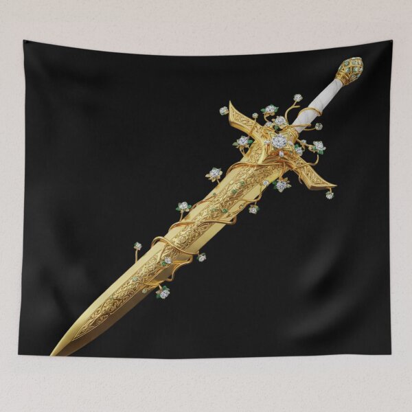 Item preview, Ethereal Golden Sword Fantasy Art | Floral Diamond Enchanted Weapon Decor designed and sold by MonaRose_Art.