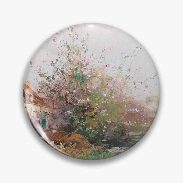 Item preview, Frühlingstag am Bachufer – Eugène Galien-Laloue Impressionist Spring Landscape by the Stream designed and sold by Art Outlaws.