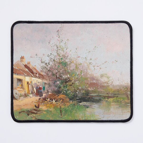 Item preview, Frühlingstag am Bachufer – Eugène Galien-Laloue Impressionist Spring Landscape by the Stream designed and sold by Art Outlaws.