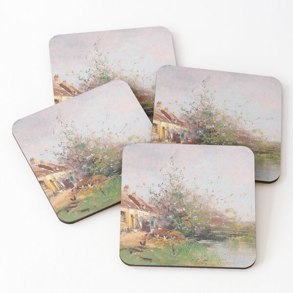 Item preview, Frühlingstag am Bachufer – Eugène Galien-Laloue Impressionist Spring Landscape by the Stream designed and sold by Art Outlaws.