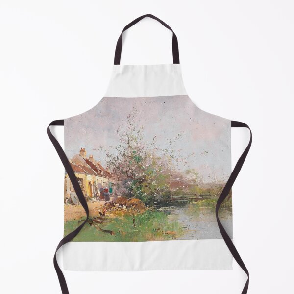 Item preview, Frühlingstag am Bachufer – Eugène Galien-Laloue Impressionist Spring Landscape by the Stream designed and sold by Art Outlaws.