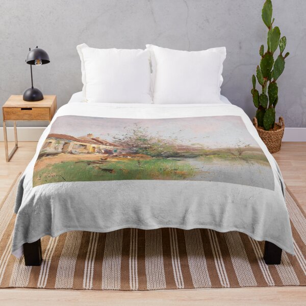 Item preview, Frühlingstag am Bachufer – Eugène Galien-Laloue Impressionist Spring Landscape by the Stream designed and sold by Art Outlaws.