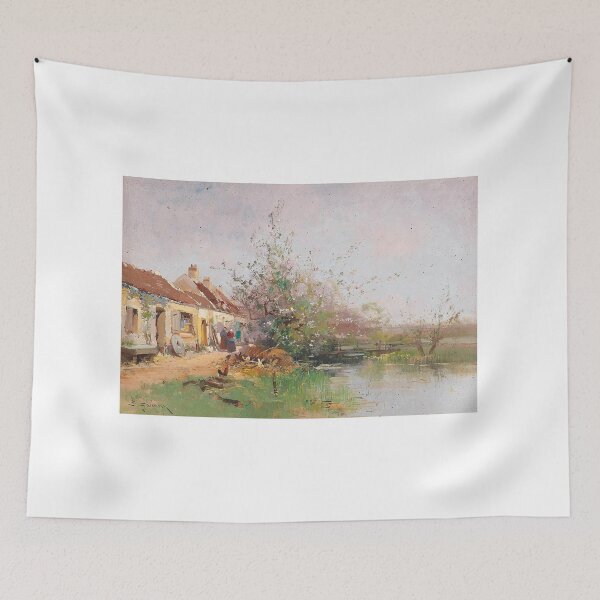 Item preview, Frühlingstag am Bachufer – Eugène Galien-Laloue Impressionist Spring Landscape by the Stream designed and sold by Art Outlaws.