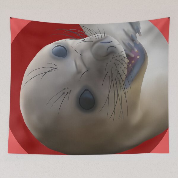 Item preview, Elephant seal biting flipper on red designed and sold by GivernyKate.