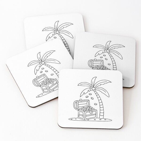 Item preview, An opened treasure under a palm tree with some coins spilled out   designed and sold by rasagamastore.