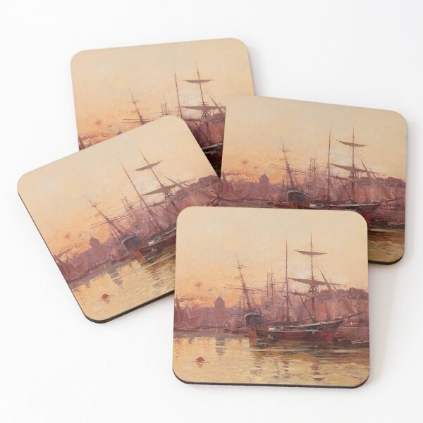 Item preview, Voiliers à Quai en Normandie – Eugène Galien-Laloue Impressionist Normandy Harbor Scene with Sailboats designed and sold by Art Outlaws.
