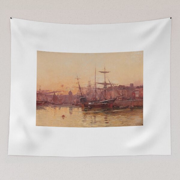 Item preview, Voiliers à Quai en Normandie – Eugène Galien-Laloue Impressionist Normandy Harbor Scene with Sailboats designed and sold by Art Outlaws.