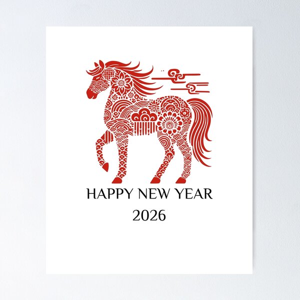 Item preview, Elegant Chinese Zodiac Horse Happy New Year 2026 Art designed and sold by Maniutek.