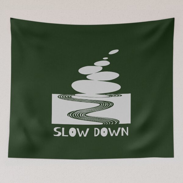 Item preview, Zen Stones and Slow Down Message, Light Grey on Forest Green designed and sold by nikoart001.